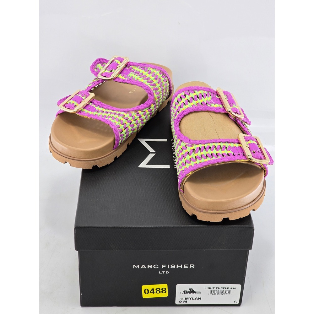 Marc Fisher Mylan Slide Sandals Womens Size 9 Light Purple Woven Buckle - New